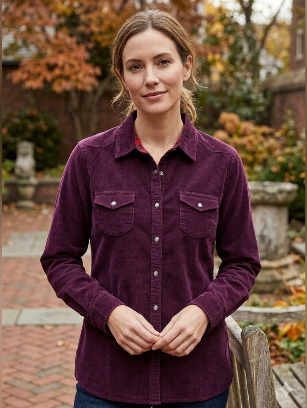 Woolrich Burgundy/Plum Corduroy Plaid-Lined Snap Button Down Western Shirt XL